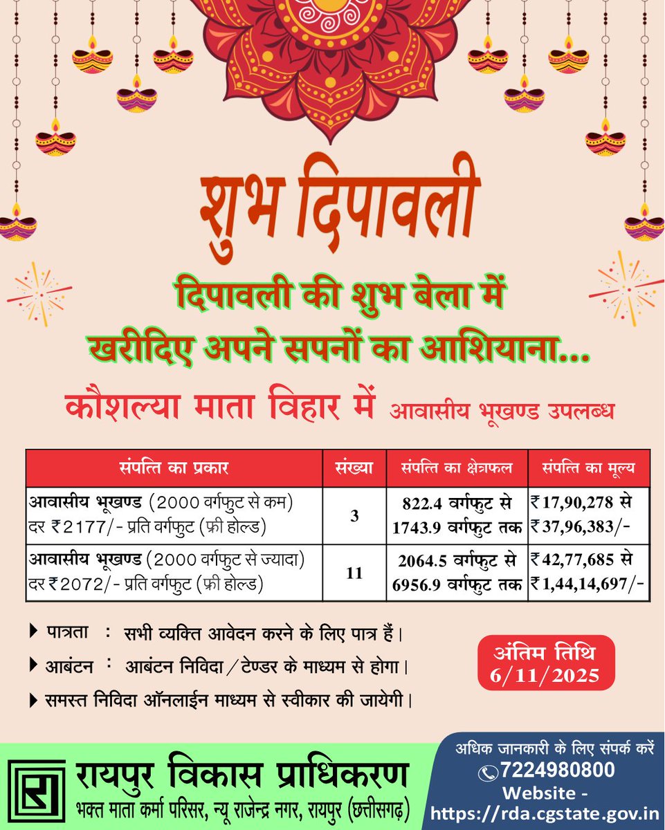 rdacgstate's tweet photo. कौशल्या माता विहार में आवासीय भूखण्ड उपलब्ध...
अधिक जानकारी प्राप्त करने के लिए विजिट करें : https://t.co/bMzNTnrkcC
संपर्क करें : 7224980800 (सुबह 10 से शाम 5:30 बजे तक)
पता : माता कर्मा व्यवसायिक परिसर, न्यू राजेंद्र नगर, रायपुर, छत्तीसगढ़
#kaushalyamatavihar https://t.co/dSBFUfz54Y