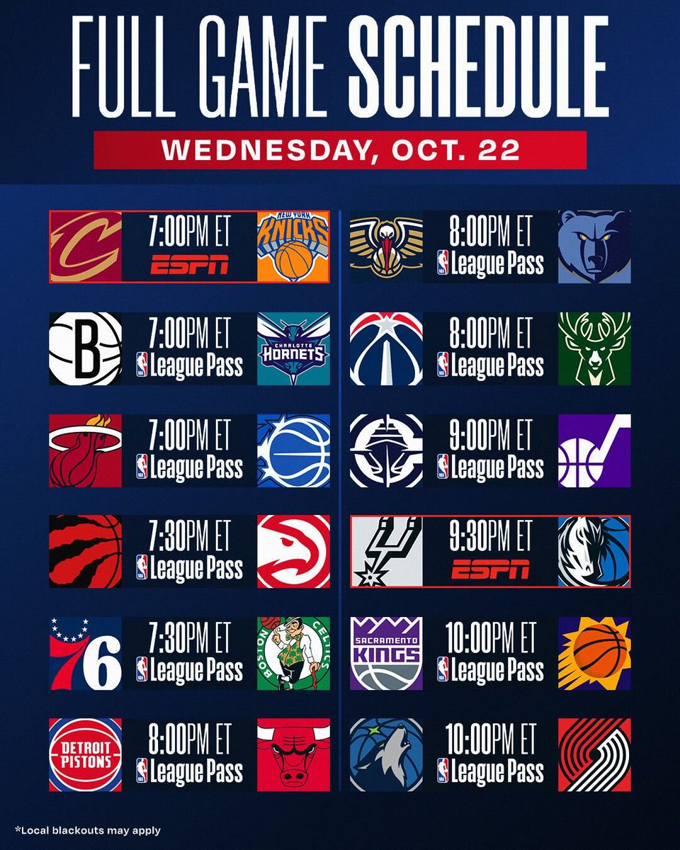 24 TEAMS OPEN THEIR SEASON TONIGHT!

🍿 Top 2 picks Cooper Flagg, Dylan Harper clash in debuts
🍿 #1 and #3 in East last year CLE, NYK face off at MSG
🍿 Superstar bigs Wemby, Embiid make their returns

Watch all the action on ESPN and NBA League Pass! 