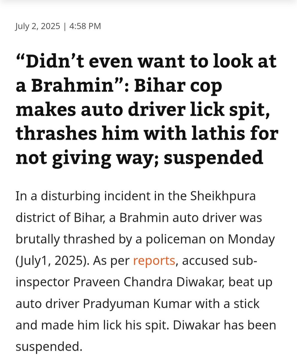 A cop beat auto driver just because he belongs to the brahmin family.

No-one raise this issue as this doesn't boost their vote bank 

Hatred against brahmin is a new normal .

#Brahmins