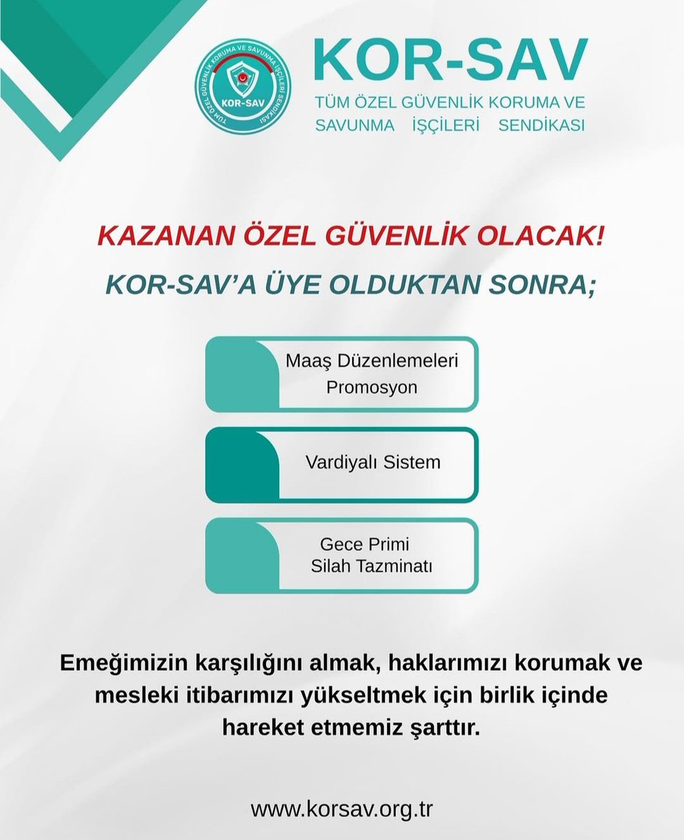 Bizim için örgütlenme ne bir rekabet konusu ne bir formalite dir;doğrudan emekçilerimizin yaşam ve onur mücadelesidir. 

#GüçlüBirlikGüvenliGelecek ! 

<a href="/KaLKAN0646/">İSA KALKAN 🛡️</a> <a href="/korsav628/">KORSAV</a>
