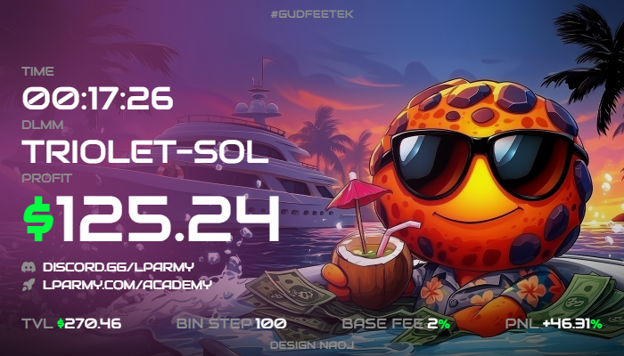 Indeed gud fee tek with Meteora! 

Learn how to get some extra income by just adding some liq to the market and best running tokens!

+46% on 17 minutes quick run over this token just now. :-P

Printing fineeeeeeeeee with <a href="/MeteoraAG/">Meteora</a> 

Follow Met: x.com/MeteoraAG/stat…