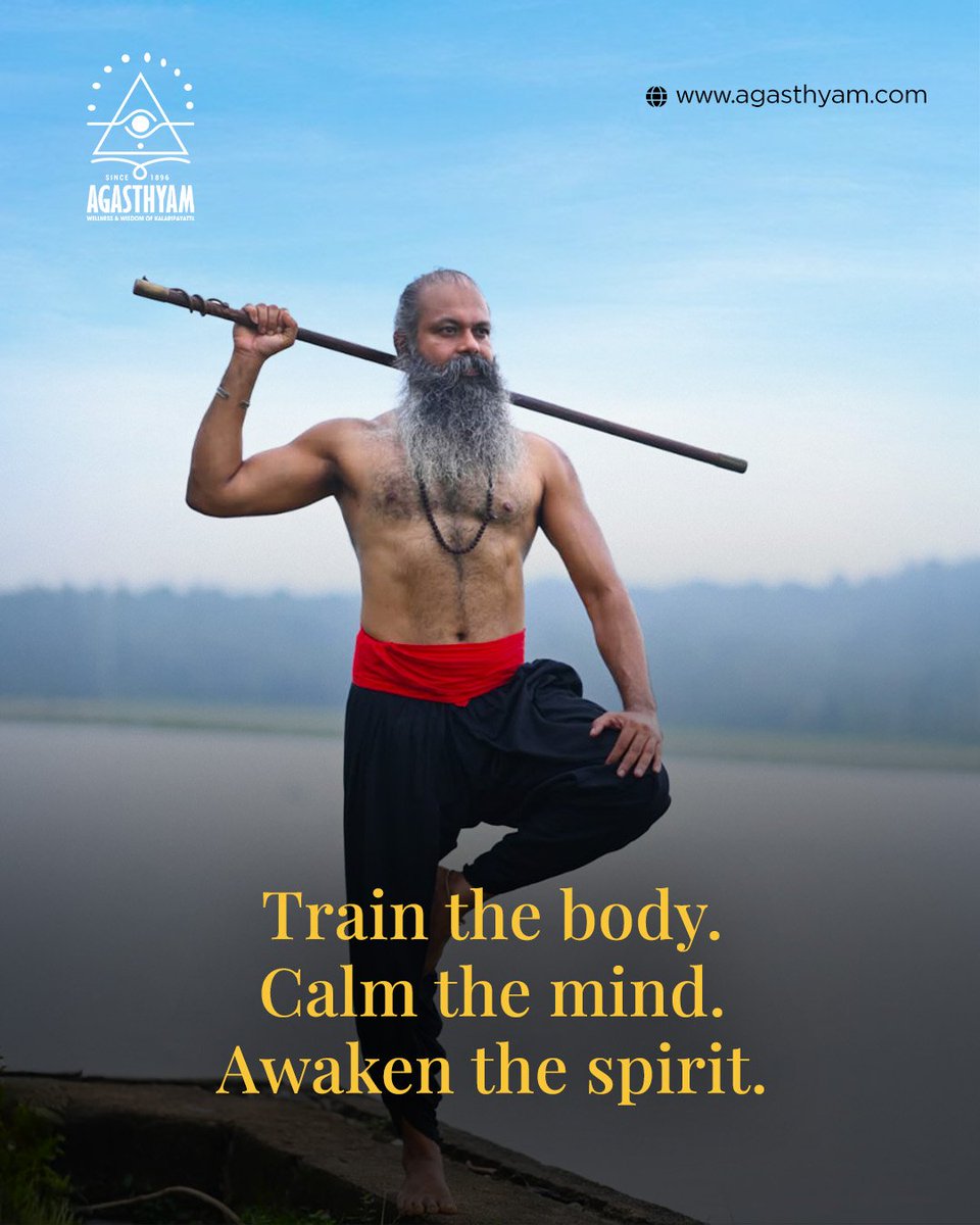 Gurukkal1's tweet image. Step onto the Warrior Path.
Kalaripayattu isn’t just an ancient martial art it’s a Mind-Body discipline that builds strength, focus, and inner balance.
Train the body, calm the mind, awaken the spirit.

Explore this ancient wisdom with Agasthyam. ⚔️

#Kalaripayattu #WarriorPath
