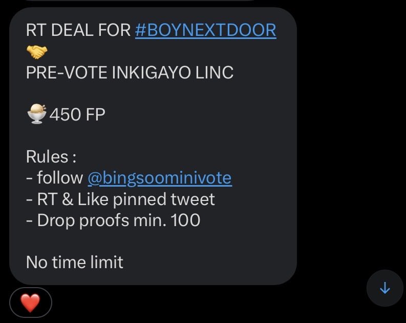 RT DEAL FOR #BOYNEXTDOOR 🤝
PRE-VOTE INKIGAYO LINC

🍨450 FP

Rules :
- follow <a href="/bingsoominivote/">BINGSOO mini VOTE</a>
- RT &amp; Like pinned tweet
- Drop proofs min. 100

No time limit