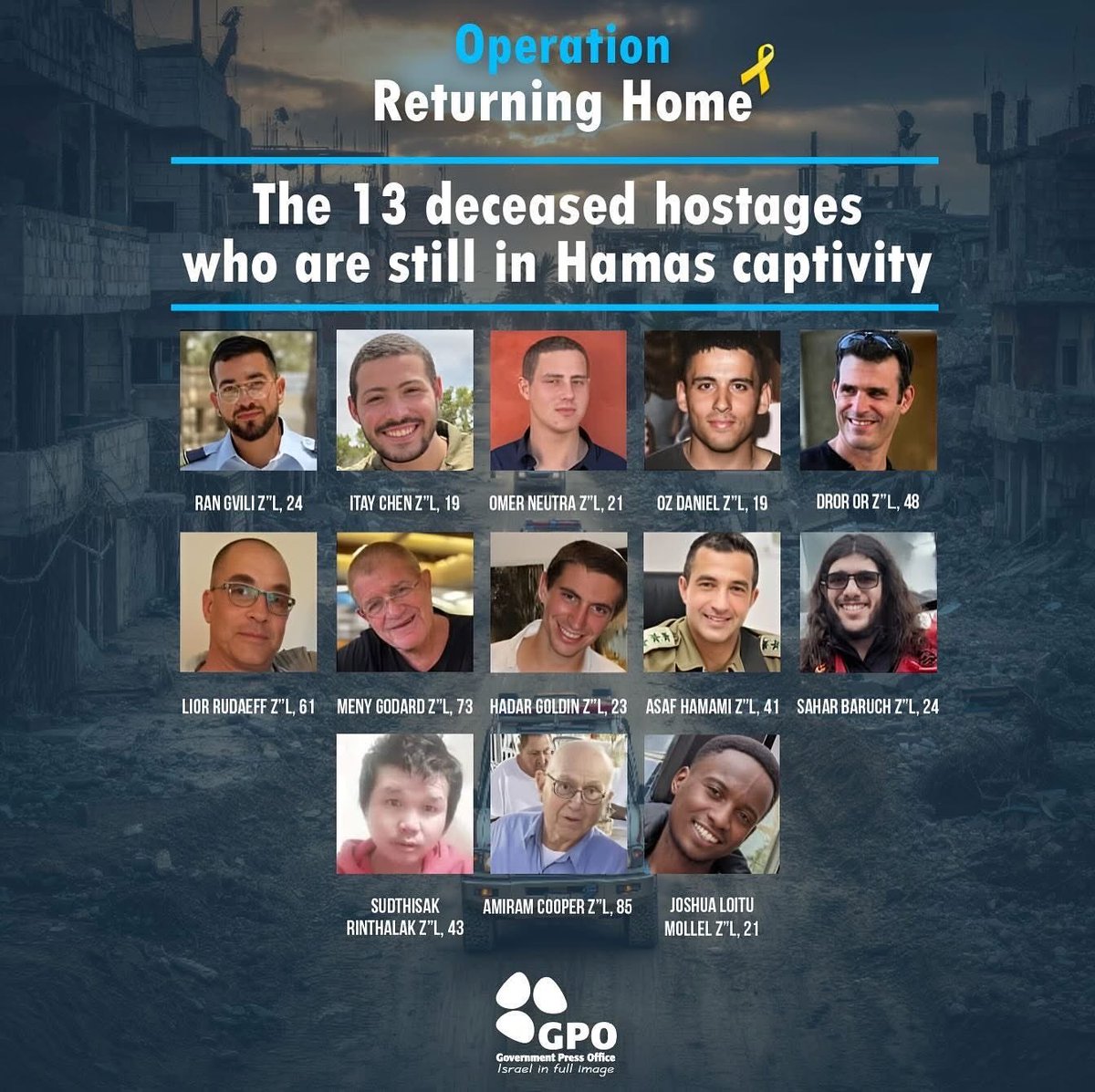 The 13 deceased hostages that Hamas murdered and their bodies are still being held hostage in Gaza, breaking the ceasefire agreement. 🎗️❤️‍🩹

#hamasisisis #bringthemhomenow #standwithisrael