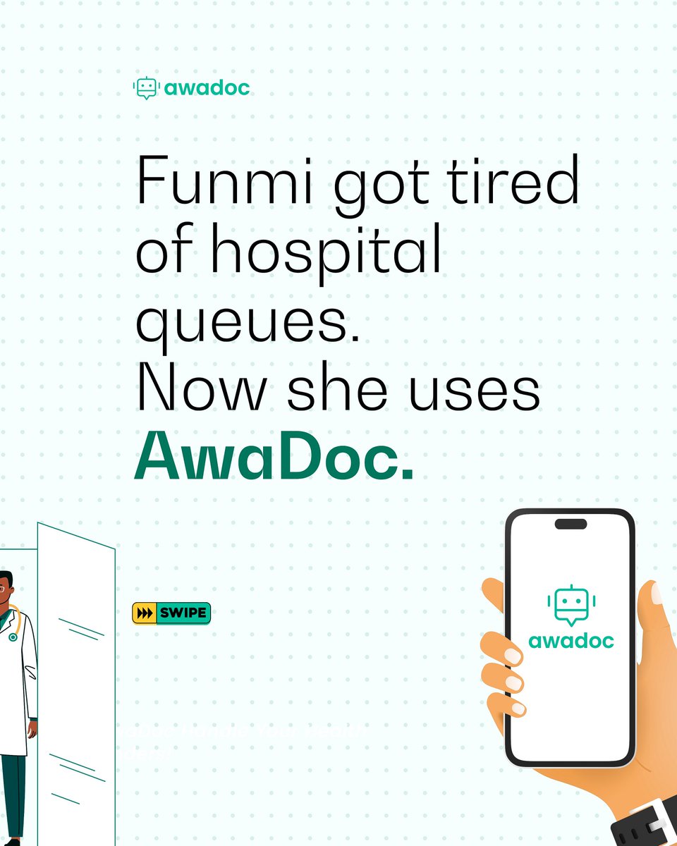 AskAwaDoc's tweet photo. Be like Funmi. She made the right choice - AwaDoc
With AwaDoc, you can chat with a doctor in minutes; right on WhatsApp - no app download.
No hospital queues. No confusion. Just care that comes to you, just like Funmi.
Get started today https://t.co/2mJRWkmVAr
#AwaDoc