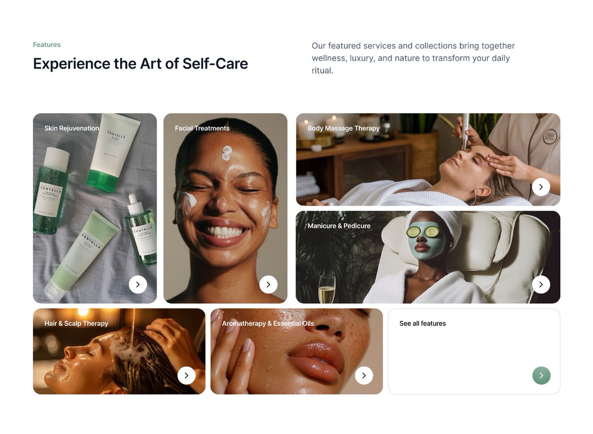 DynastyWillz's tweet image. Some sections from the Spa and Skincare website I designed a while back. 🤍 How's it looking?