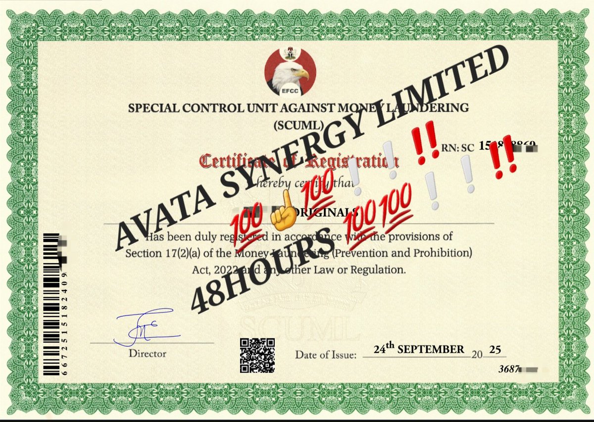 michael_maku's tweet photo. COMPANY &amp; BUSINESS NAME REGISTRATION ‼️ ❕ ‼️ SCUML CERTIFICATE ‼️ NCC LICENSE ‼️‼️DPR CERTIFICATE ‼️‼️ TAX CLEARANCE CERTIFICATE ‼️‼️ NSITF ‼️‼️ BPP‼️‼️LOCAL CONTENT ‼️‼️EXPORT AND IMPORT LICENCES ‼️‼️ TRADEMARK ❕❕ITF PERMIT❕❕ BUSINESS PLAN ❕‼️❕ https://t.co/o22nwFVOXt