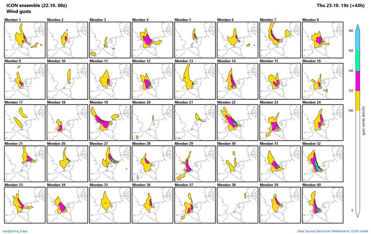 some_maps's tweet image. These are all 40 members of the ICON EU ensemble model for tomorrow's #storm. Still many different scenarios.