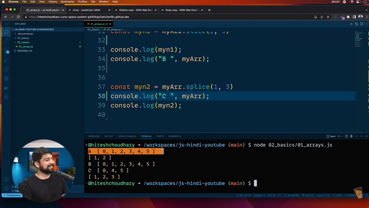 codeXninjaDev's tweet image. Day 13 ☕ #JavaScriptChallenge by @ChaiCodeHQ @Hiteshdotcom
learned Arrays in JS! 📚 Explored push, pop, shift, unshift, slice vs splice, and deep vs shallow copy 🔥
#ChaiAurCode #MasterjiChallenge