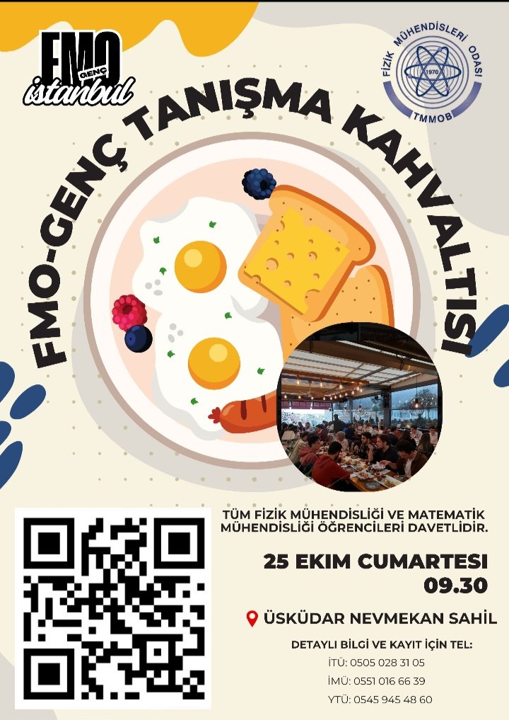 25 Ekim Cumartesi günü saat 09.30'da Üsküdar, NevMekan Sahil'de FMO Genç kahvaltımızda bir araya geliyoruz.