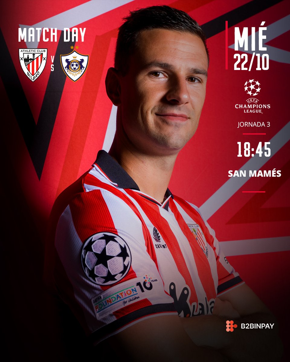 📢 ¡Tarde de <a href="/ChampionsLeague/">UEFA Champions League</a> en San Mamés! Irabaztera, Athletic‼️

🆚 <a href="/FKQarabagh/">Qarabağ FK</a> 
🕡 18:45 horas
📺 <a href="/MovistarFutbol/">Fútbol en Movistar Plus+</a>

#AthleticQarabag #UniqueInTheWorld 🦁