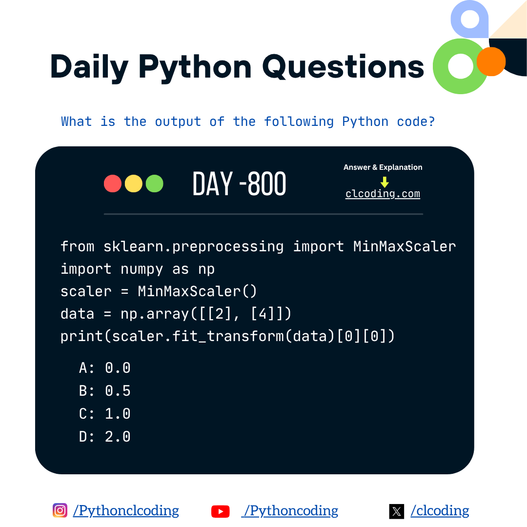 clcoding's tweet image. Python Coding challenge - Day 800| What is the output of the following Python Code?
Answer with Explanation: clcoding.com/2025/10/python…
