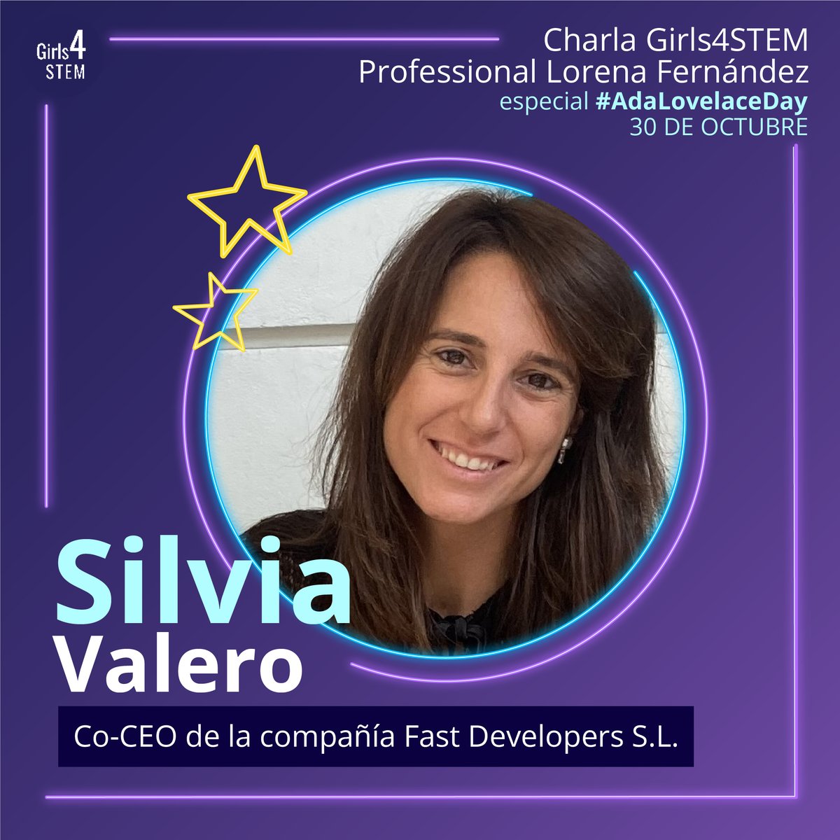 Girls4STEMVLC's tweet image. 💡 Silvia Valero Bosch, enginyera informàtica especialitzada en solucions de programari i gestió IT, participarà en la Xarrada Professional Girls4STEM especial #AdaLovelaceDay.