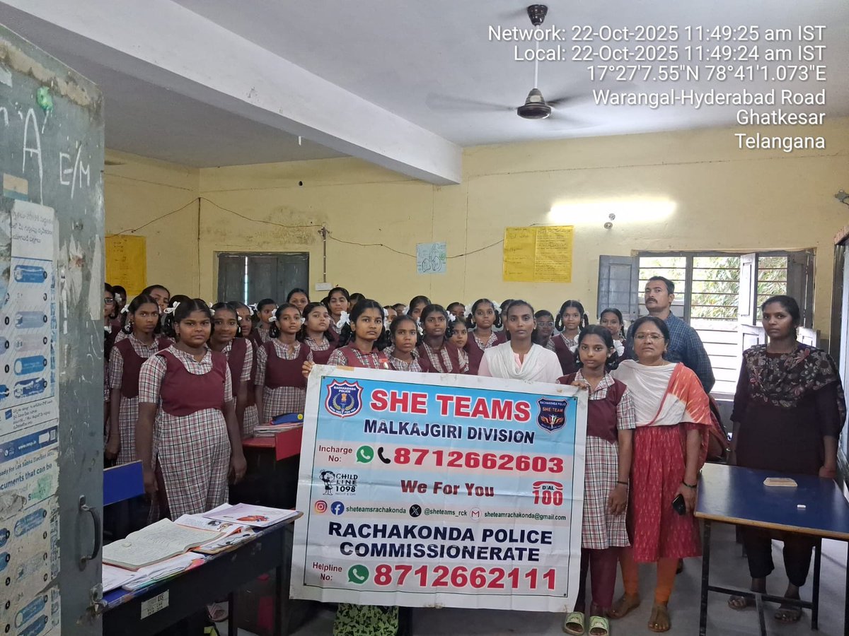 MalkajgiriCop's tweet image. 🌟 She Teams Rachakonda – Spreading Awareness, Sparking Change! 👮‍♀️

🔐 Cyber Crimes &amp;amp; Loan App Frauds – Be alert, think smart, don’t fall for traps.
🧒 Child Safety – Empowering children to understand #GoodTouch and #BadTouch.
⚖️ Gender Sensitization &amp;amp; Human Trafficking –