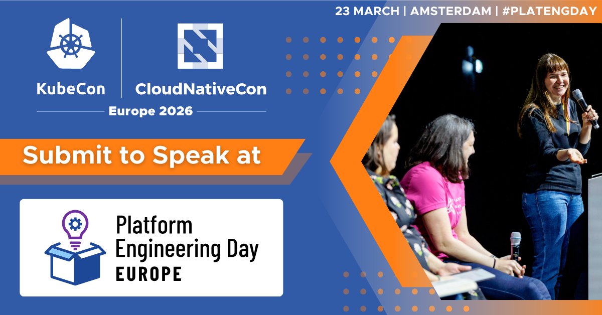 🎤 Speak at #PlatEngDay Europe, 23 March in Amsterdam alongside #KubeCon + #CloudNativeCon!
Share your insights on building, scaling, and evolving Internal Developer Platforms.
 💡 Topics include platform maturity, DevEx, adoption stories + more.
🗓️ CFP closes 2 Nov →