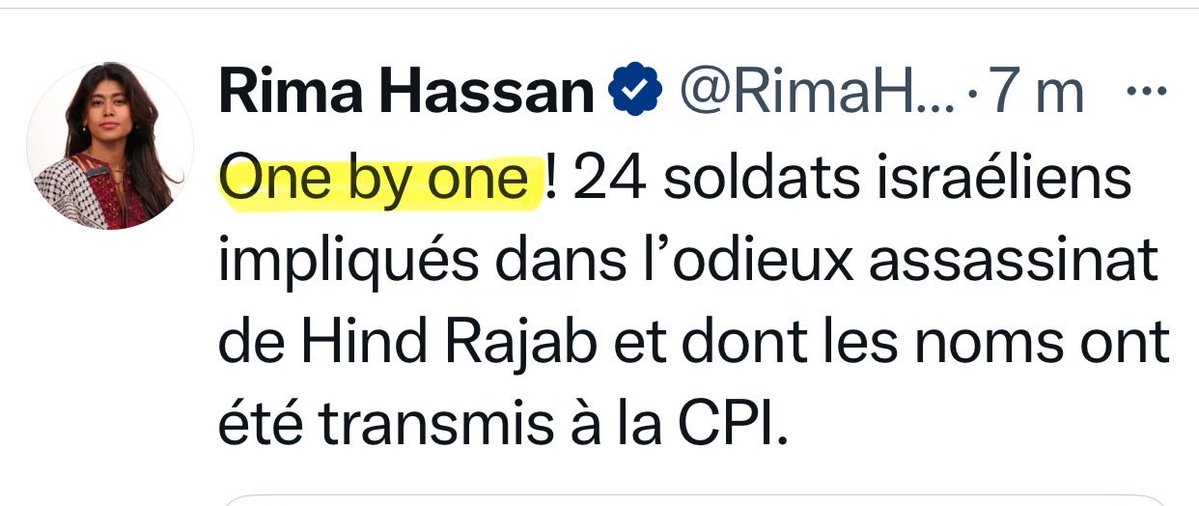 Ca y est elle va nous coller « one by one » à toutes les sauces pour essayer de noyer le poisson!🤣🤣🤣 hé rima rien <a href="/RimaHas/">Rima Hassan</a> arretes de nous prendre pour des cons l’apache🤣🤣🤣 les abrutis c’est ceux qui t’on élue, pas nous!🤣🤣🤣