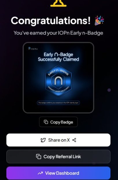 itzabdalla's tweet image. I just claimed my Early n-Badge from @IOPn_io! 🚀
Join the identity revolution:
badge.iopn.io/?ref=AYJSSAG9
