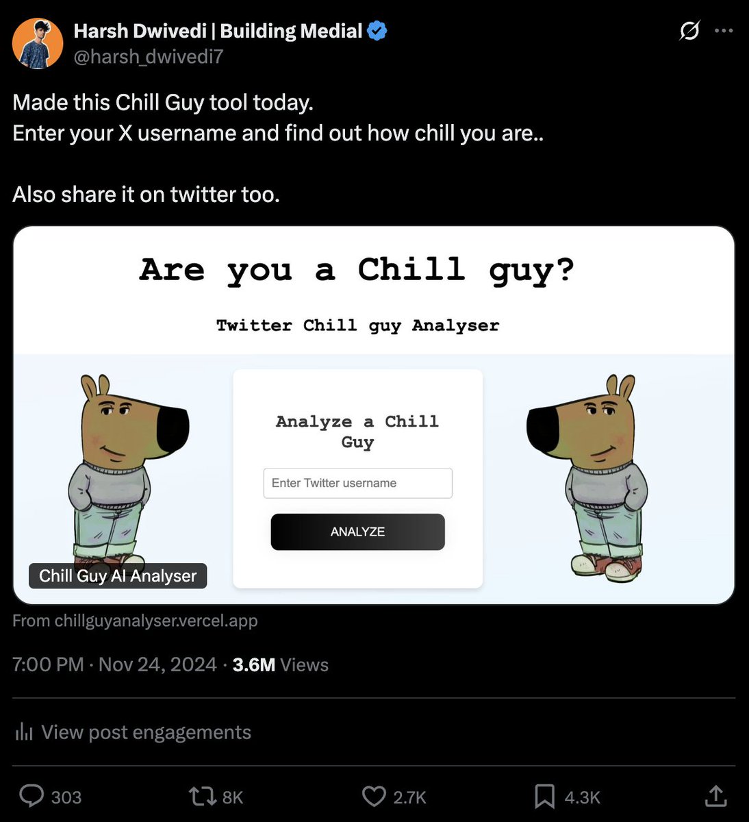 My tool also went viral with the same trick. The score percentage logic was math random 80-100, so that everyone is happy with their results and share more.
