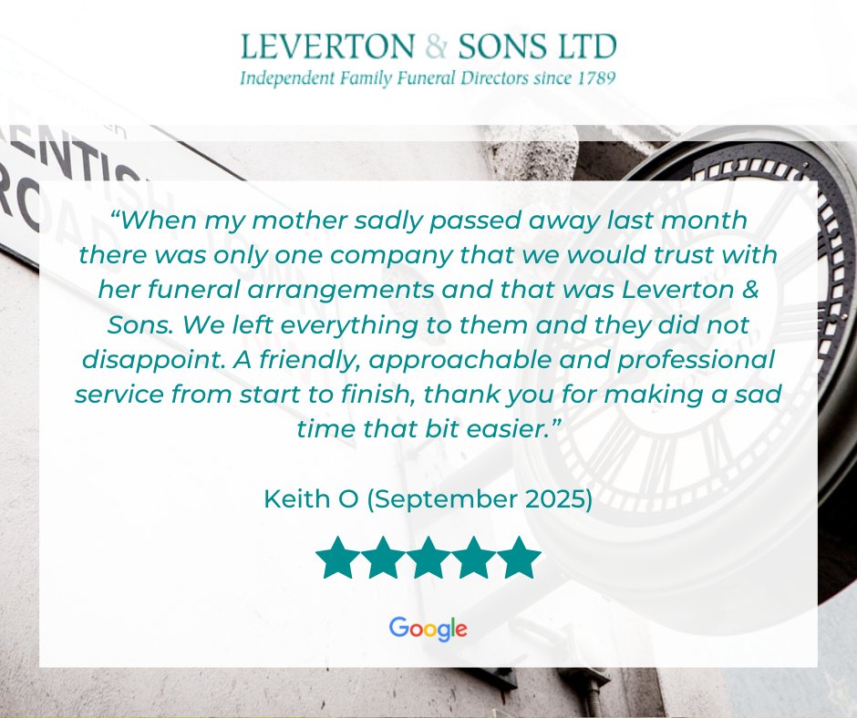 Levertons's tweet image. Thank you for your kind words, we are honoured to have been able to support you at such a sad time.

⭐⭐⭐⭐⭐

#LondonFunerals #HereToHelp