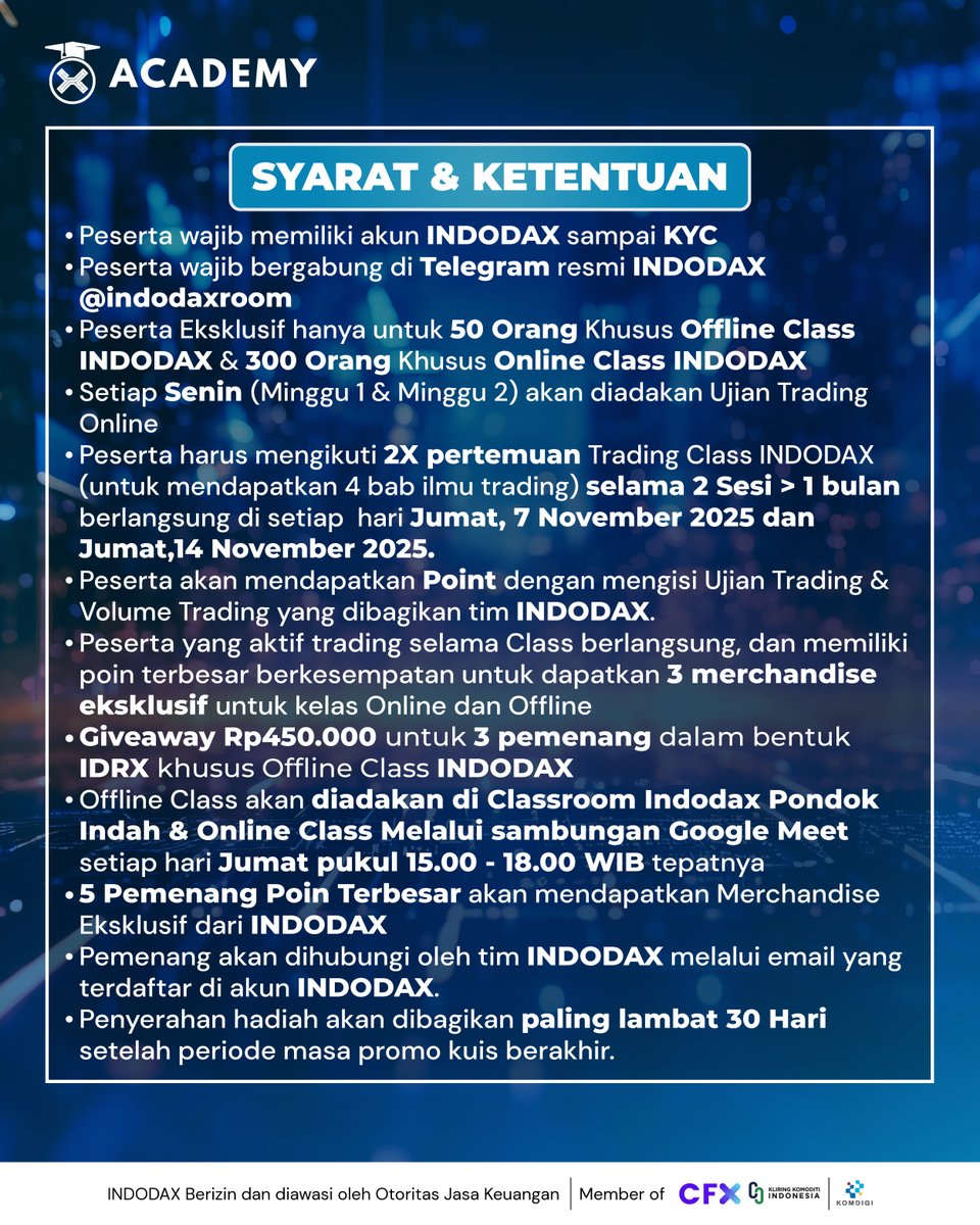 indodax's tweet image. Trading Class INDODAX kembali hadir! Yuk ikutan Class Trading For Living dari INDODAX Academy.
Di class ini kalian bisa mendapatkan banyak pengetahuan tentang cara trading yang tepat dan bijak dari M. Yoga Agustian (Community INDODAX)
Class ini dibuka GRATIS untuk umum setiap…