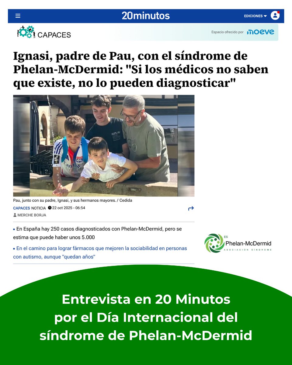 Asociación Síndrome de Phelan McDermid España (@phelanmcdermid) on Twitter photo 📰 ENTREVISTA EN <a href="/20m/">20minutos.es</a>
Hoy, Día Internacional del síndrome de Phelan-McDermid, muchos medios se hacen eco de la realidad de las familias con hijas e hijos afectados.
¡Queremos dar las gracias a este periódico por cedernos este espacio!
🔗 Léela: goo.su/bsLKi 📰 ENTREVISTA EN <a href="/20m/">20minutos.es</a>
Hoy, Día Internacional del síndrome de Phelan-McDermid, muchos medios se hacen eco de la realidad de las familias con hijas e hijos afectados.
¡Queremos dar las gracias a este periódico por cedernos este espacio!
🔗 Léela: goo.su/bsLKi