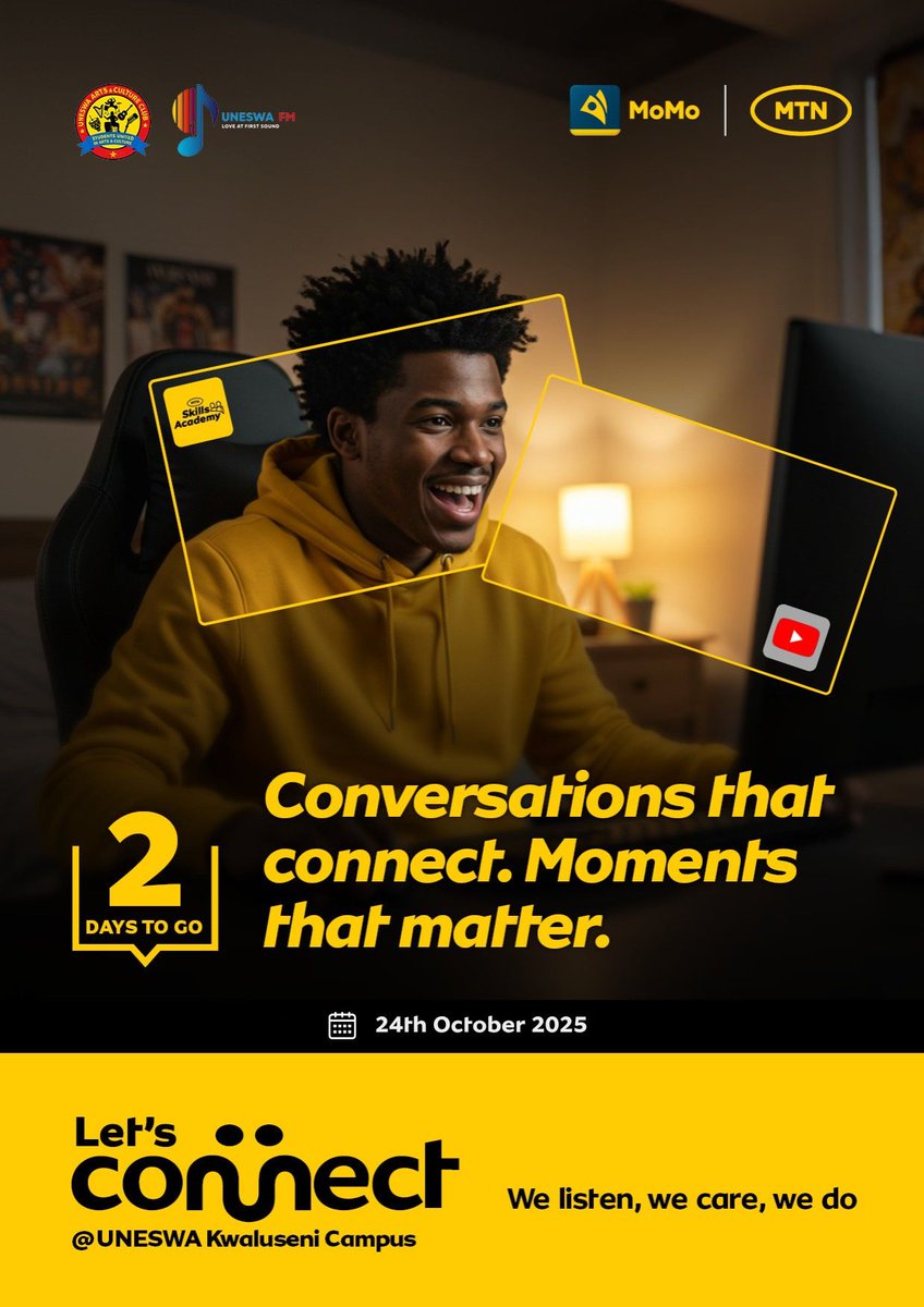 MTNEswatini's tweet image. Kwaluseni, we’re coming your way! 💛

This Friday, we’re bringing conversations that connect and moments that matter straight to UNESWA Kwaluseni Campus.

Join us for a day of energy, innovation, and connection — the Makoya way. 🔥

#LetsConnect #WhatAreWeDoingToday #Doing4U