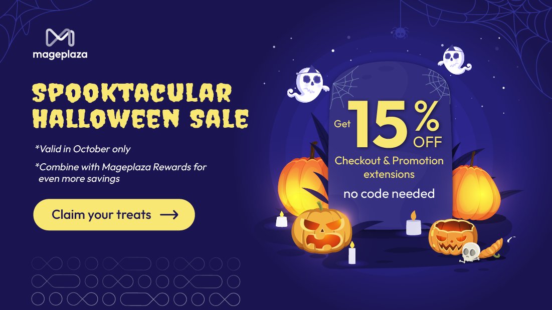 🎃 No tricks, just 15% treats!

Enjoy 𝟏𝟓% 𝐎𝐅𝐅 𝐂𝐡𝐞𝐜𝐤𝐨𝐮𝐭 &amp; 𝐏𝐫𝐨𝐦𝐨𝐭𝐢𝐨𝐧 𝐞𝐱𝐭𝐞𝐧𝐬𝐢𝐨𝐧𝐬, valid until 𝐎𝐜𝐭 𝟑𝟏.
🍬No code needed. Combine with Mageplaza Rewards for extra savings!

👉bit.ly/47AVoJI

#Magento #Ecommerce #HalloweenSale #SpookySeason