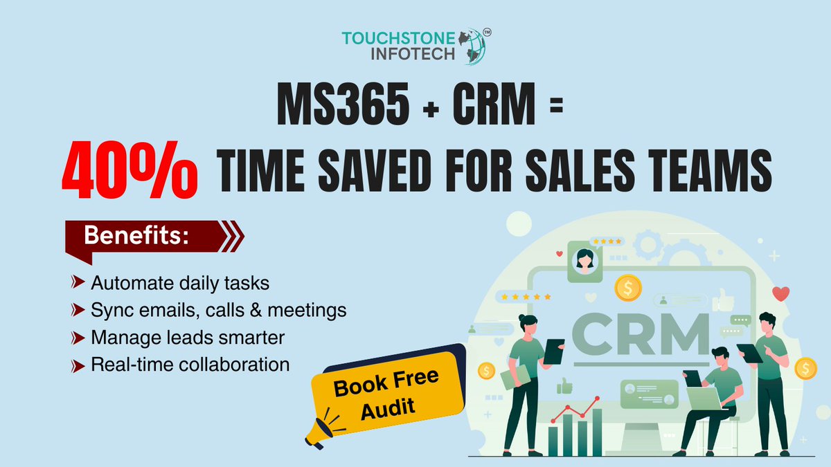touchstonellp's tweet image. ⏱️ MS365 + CRM = 40% Time Saved for Sales Teams! ⚙️
Streamline workflows, boost productivity &amp;amp; close deals faster with automation that actually works.

🚀 Book your FREE audit today → zurl.co/9RYqa  

#SalesAutomation #CRMStack #MarketingTips #SMB #TouchstoneInfotech