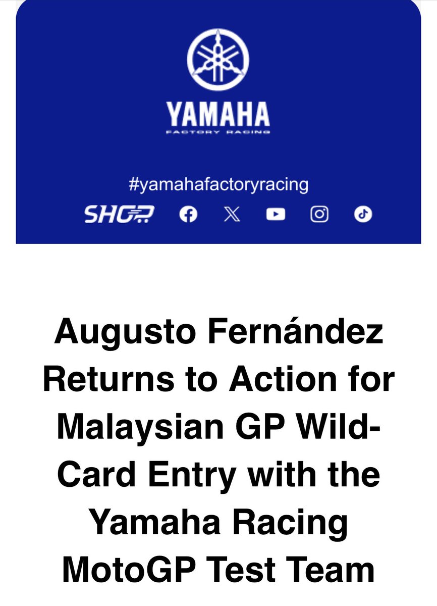 germax33's tweet photo. 📌  Confirmado: Augusto Fernández Wildcard en #MotoGP #MalasiaGP con Yamaha Factory Racing https://t.co/2bOBQh3SPm