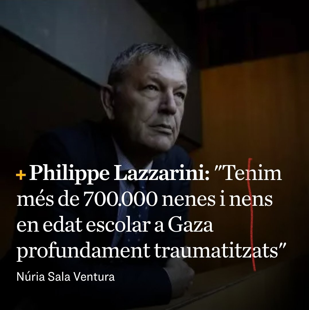 "Tenim més de 700.000 nenes i nens en edat escolar a Gaza profundament traumatitzats."

Res res res, absolutament res en el món, pot justificar aquesta atrocitat, aquest pou de dolor immens, que els marcarà per sempre i q marcarà també a les futures generacions de Palestina...