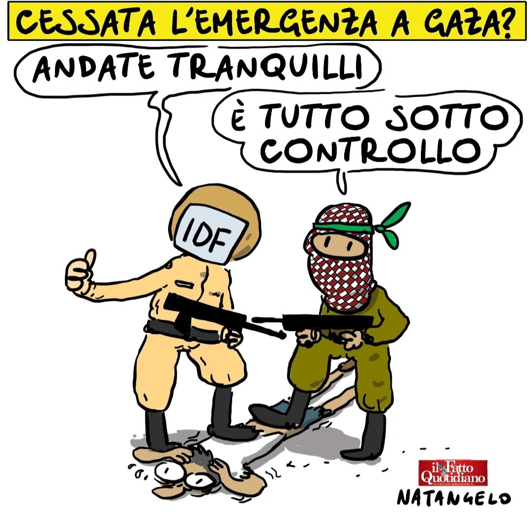 Tutto a posto - la mia vignetta per Il Fatto Quotidiano oggi in edicola

#gaza #palestina #israele #vignetta #fumetto #satira #ilfattoquotidiano #natangelo