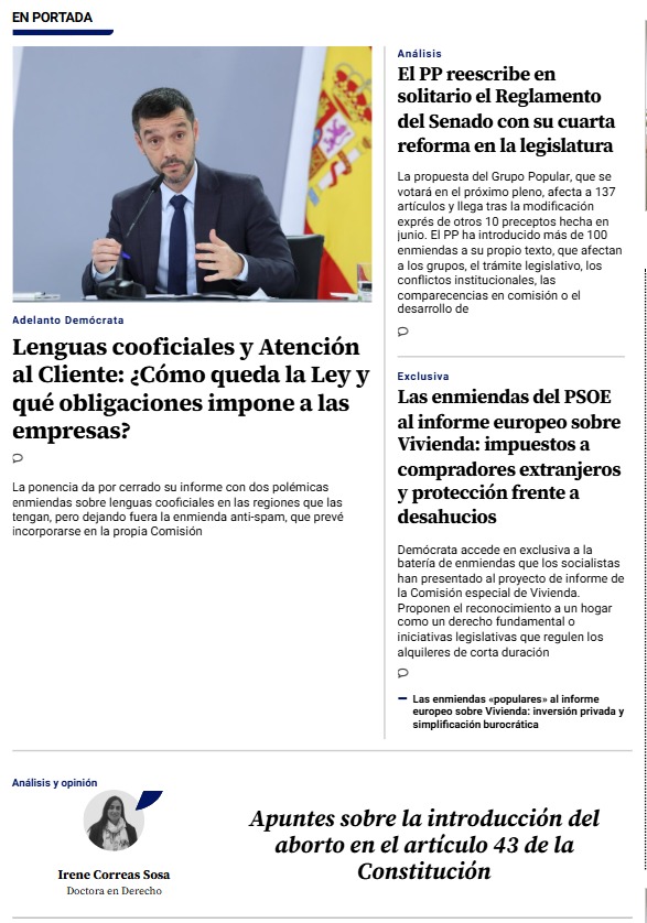 democrata_info's tweet image. ⏰📲 La #portada de democrata.es

🟡 Lenguas cooficiales y Atención al Cliente: ¿Cómo queda la ley y qué obligaciones impone a las empresas?

🟡 El @ppopular reescribe en solitario el Reglamento del @Senadoesp con su cuarta reforma en la legislatura

🟡 #Demócrata en