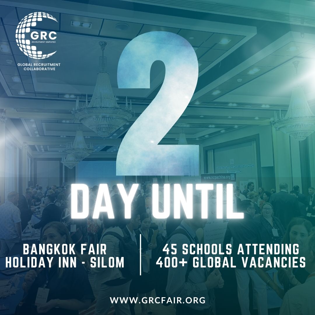 In just 2 days, Bangkok becomes the hub of international education recruitment. 45 schools. 400+ opportunities. One global community.
See you at the GRC Fair 2025.

grcfair.org