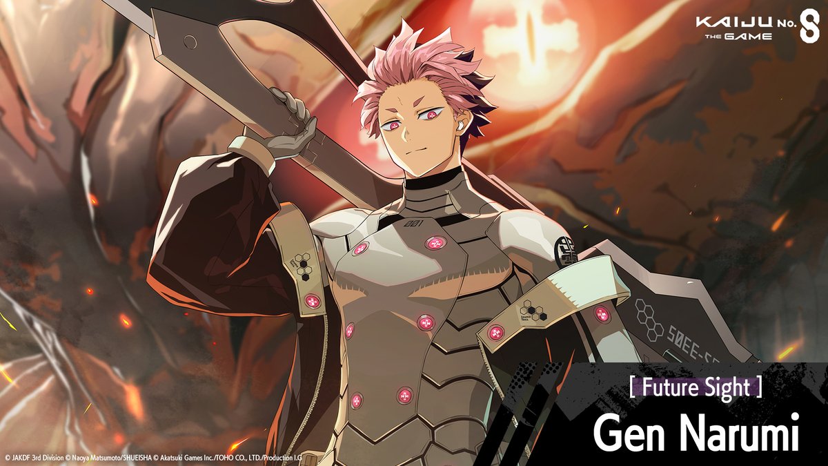kj8_TheGame_EN's tweet image. ◤　    #KaijuNo8THEGAME
　New Character Story Now Up!　◢

To counter Kaiju No. 9, Gen Narumi vows to achieve even more unexpected growth.
Gazing beyond his limits, what new vision will he attain?

Gen Narumi&apos;s character story is available for you to enjoy even if you do not…