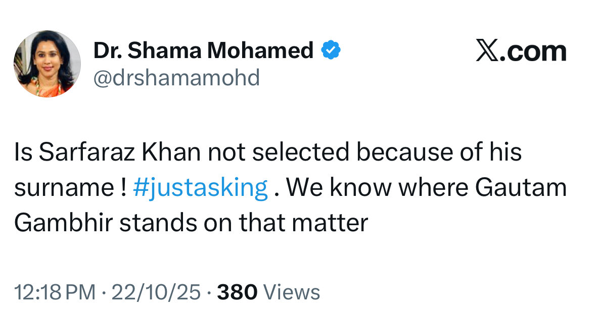 Shehzad_Ind's tweet image. This lady & her party is sick. After calling Rohit Sharma fat- she and her party want to divide even our cricket team on communal lines? Desh ka partition karke mann nahi bhara kya?
In the same team MOHAMMAD SIRAJ AND KHALEEL AHMED will play ! Stop dividing India on communal…