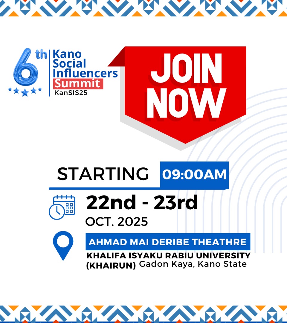 The countdown is over #KanSIS25 starts TODAY!

📍 Join us at Ahmad Mai Deribe Theatre,  
Khalifa Isyaku Rabiu University (KHAIRUN), Kano
🕘 Time: 9:00AM  
📅 Date: 22nd–23rd October 2025

Let’s shape the future of Inclusive AI Governance together!  
#InclusiveTech #KanoSummit
