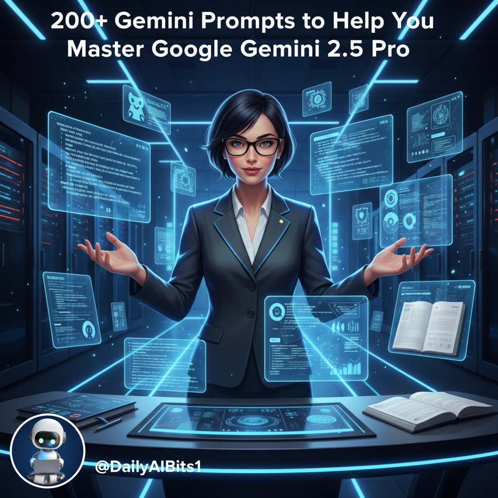 DailyAIBits1's tweet image. 🚀 Many people still struggle to use Google Gemini 2.5 Pro the right way.
That’s why I created 200+ expert prompts to make your AI journey 10x easier. ⚡
Want access?
❤️ Like
💬 Comment “Gemini”
👤 Follow @DailyAIBits1 (will DM you)
🔁 Repost
#GoogleGemini #AIPrompts #AItools