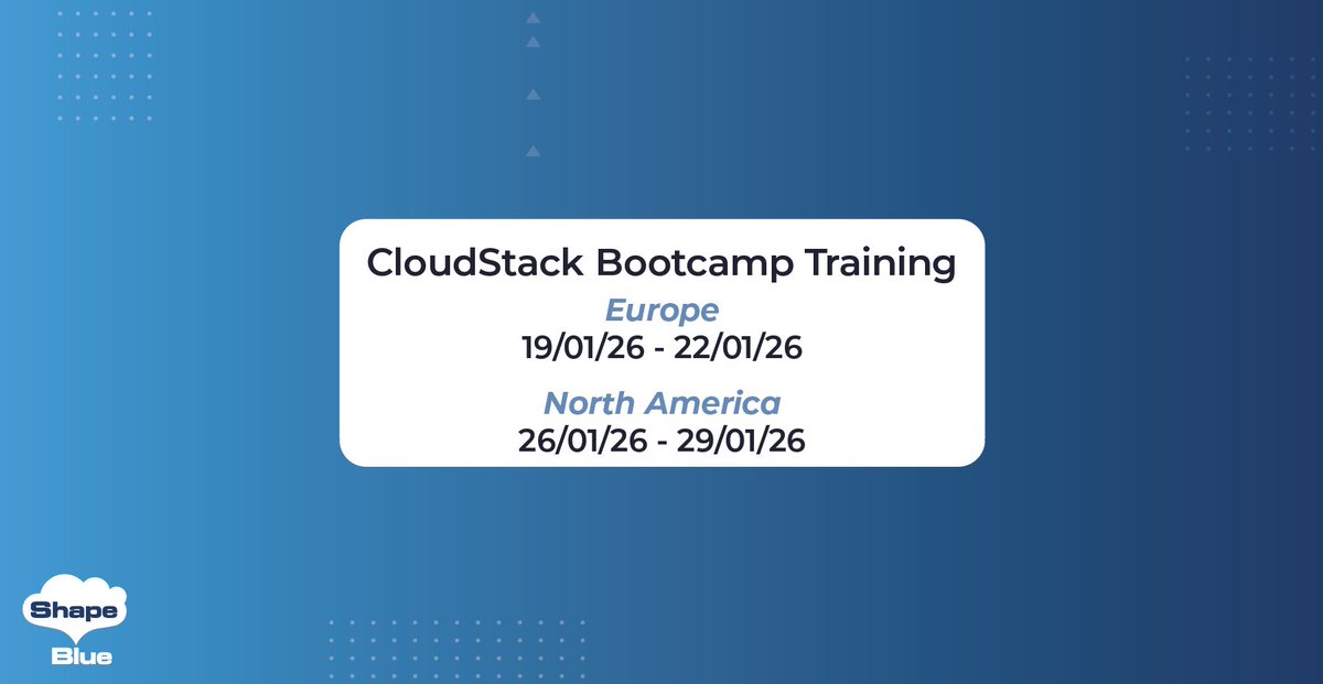 shapeblue's tweet image. ShapeBlue’s Apache #CloudStack Online Bootcamps offer an opportunity for companies seeking to excel in cloud infrastructure management. By registering for these bootcamps, you gain access to comprehensive, expert-led training that covers all aspects of Apache CloudStack. This…