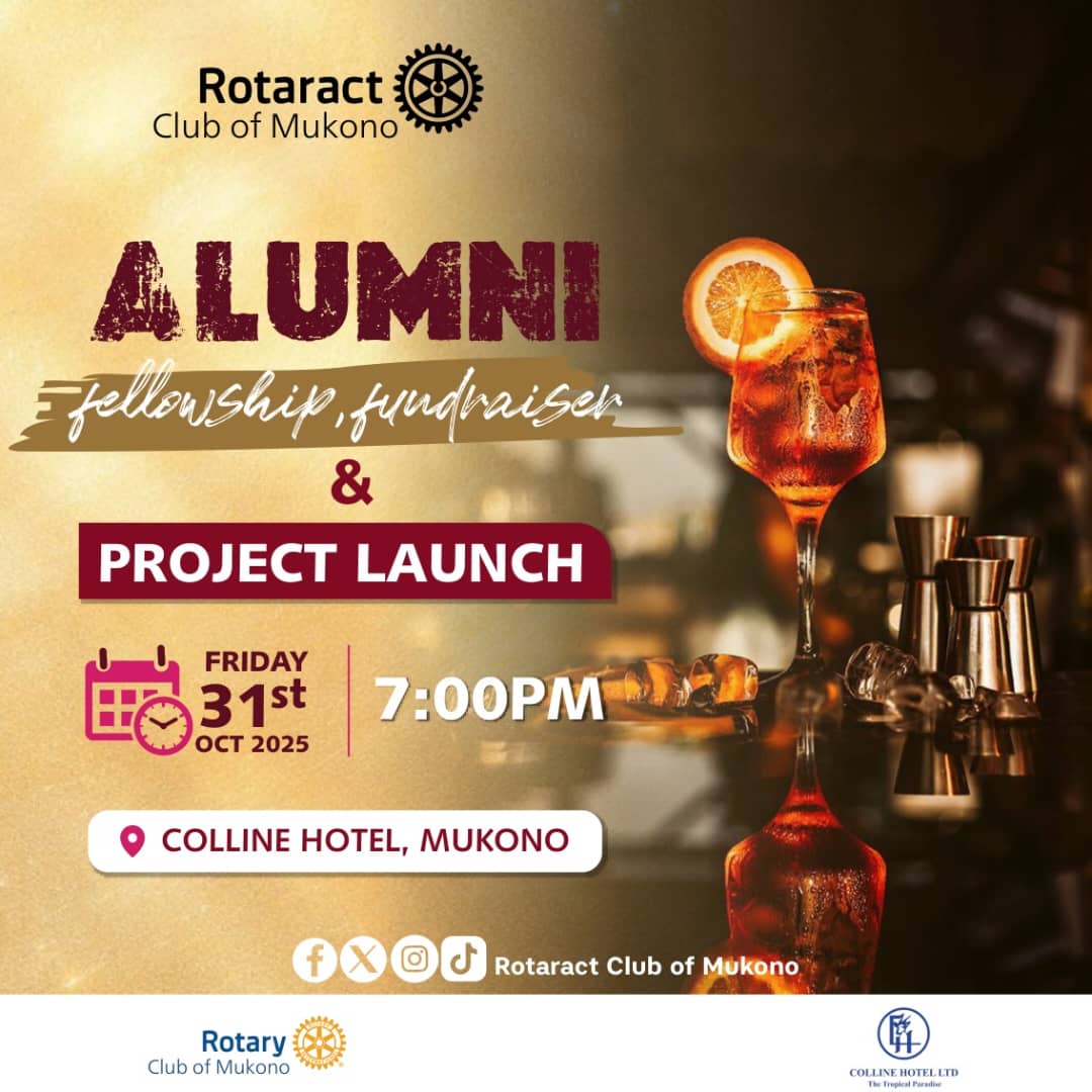 MukonoRotaract's tweet photo. Save the date! You're invited to a memorable evening dedicated to service, partnership, and lasting change with the Rotaract Club of Mukono!

Join our Alumni Fellowship, Fundraiser, and Project Launch to:
✅ Network
✅ Reconnect
✅ Contribute to our future projects https://t.co/jHZnmi1lYj