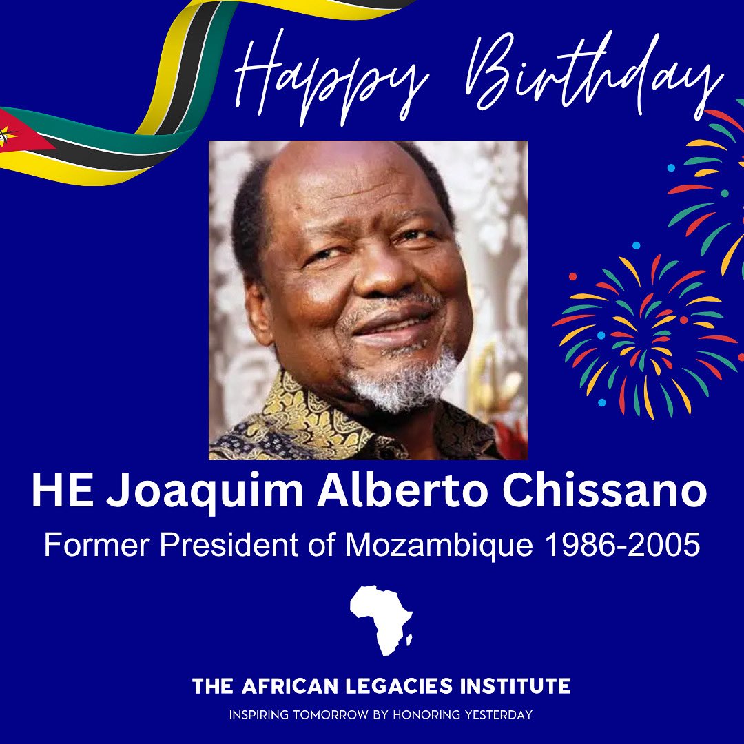 AfricanLgacies's tweet photo. Happy 86th Birthday to H.E. Joaquim Alberto Chissano 🇲🇿

A visionary leader whose wisdom, humility &amp; commitment to peace transformed Mozambique and inspired a continent. 

We honor his enduring legacy of dialogue, unity &amp; integrity.
#africanlegacies https://t.co/sVV9RhfoZ7