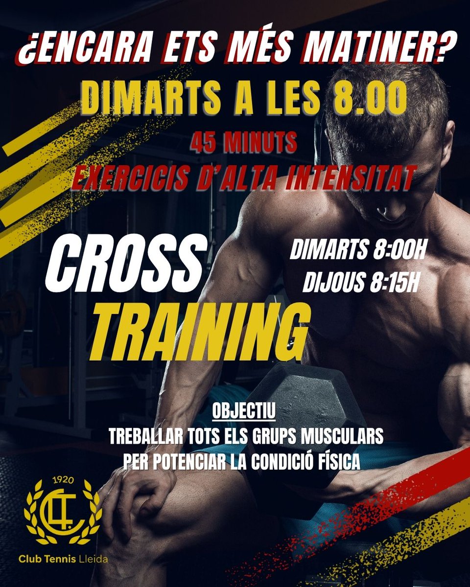 📣 El cross training, la millor manera de començar el dia 💪🏼 🏋‍♀

👉🏼 Us recordem els horaris d’aquesta nova proposta del club 🎾:
▶️ Dimarts: 8.00 h
▶️ Dijous: 8.15 h