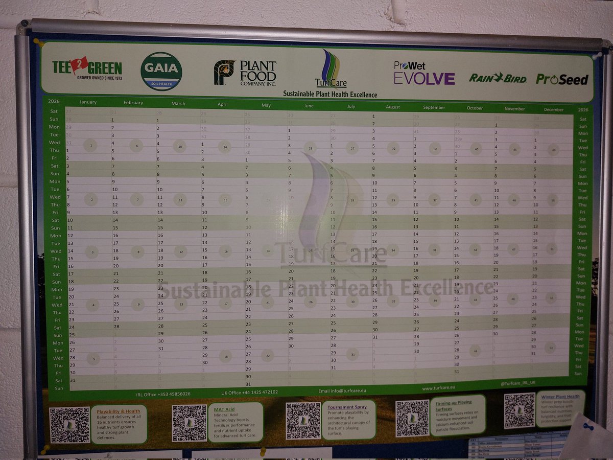 First TurfCare 2026 wall planner handed out today at Camberley Heath Golf Club! Great to see it up and ready for the new season. Here’s to another year of Sustainable Plant Health Excellence #TurfCar3PA
<a href="/Aidan_wright92/">Aid 🍂</a>