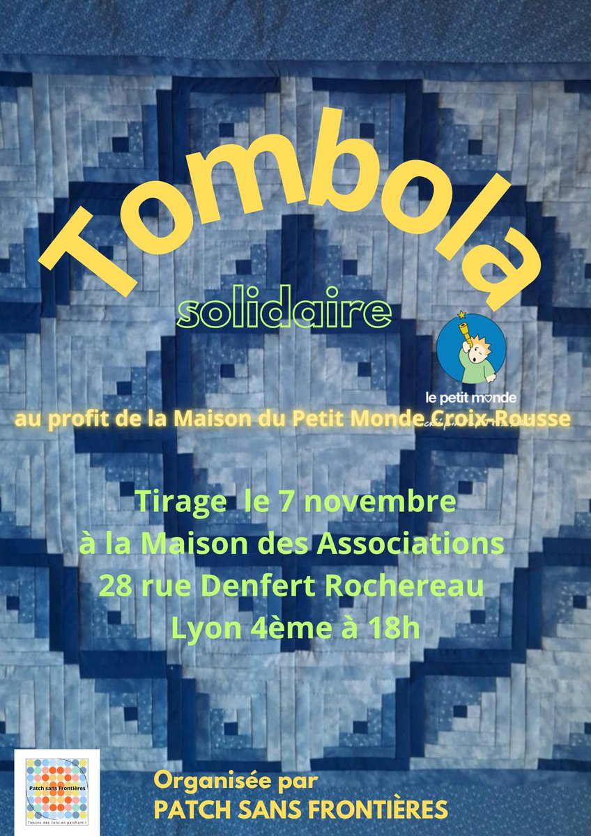 AnnickJaminet's tweet photo. Le tirage de notre tombola solidaire au profit de la maison du Petit Monde Croix-Rousse aux HCL aura lieu le 7 novembre à partir de 18h à la Maison des Associations à Lyon 4ème !

Ce sera un moment de partage, public, festif grâce à vous tous ... https://t.co/oVWfBWvaFB