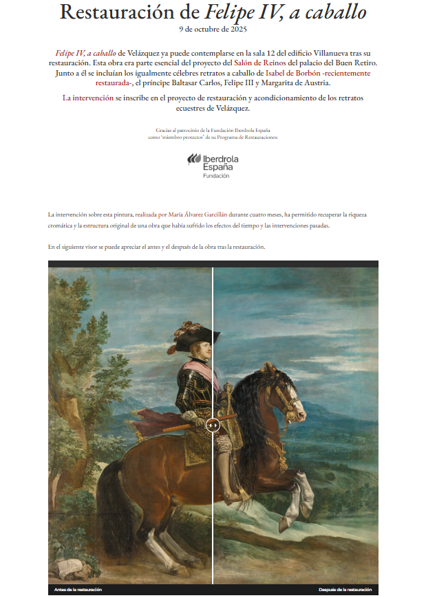museodelprado's tweet photo. La restauración de "Felipe IV, a caballo", uno de los cinco retratos encargados a Velázquez en 1634 para el Salón de Reinos https://t.co/g0WO2b0JwZ https://t.co/eQxCfngj8t