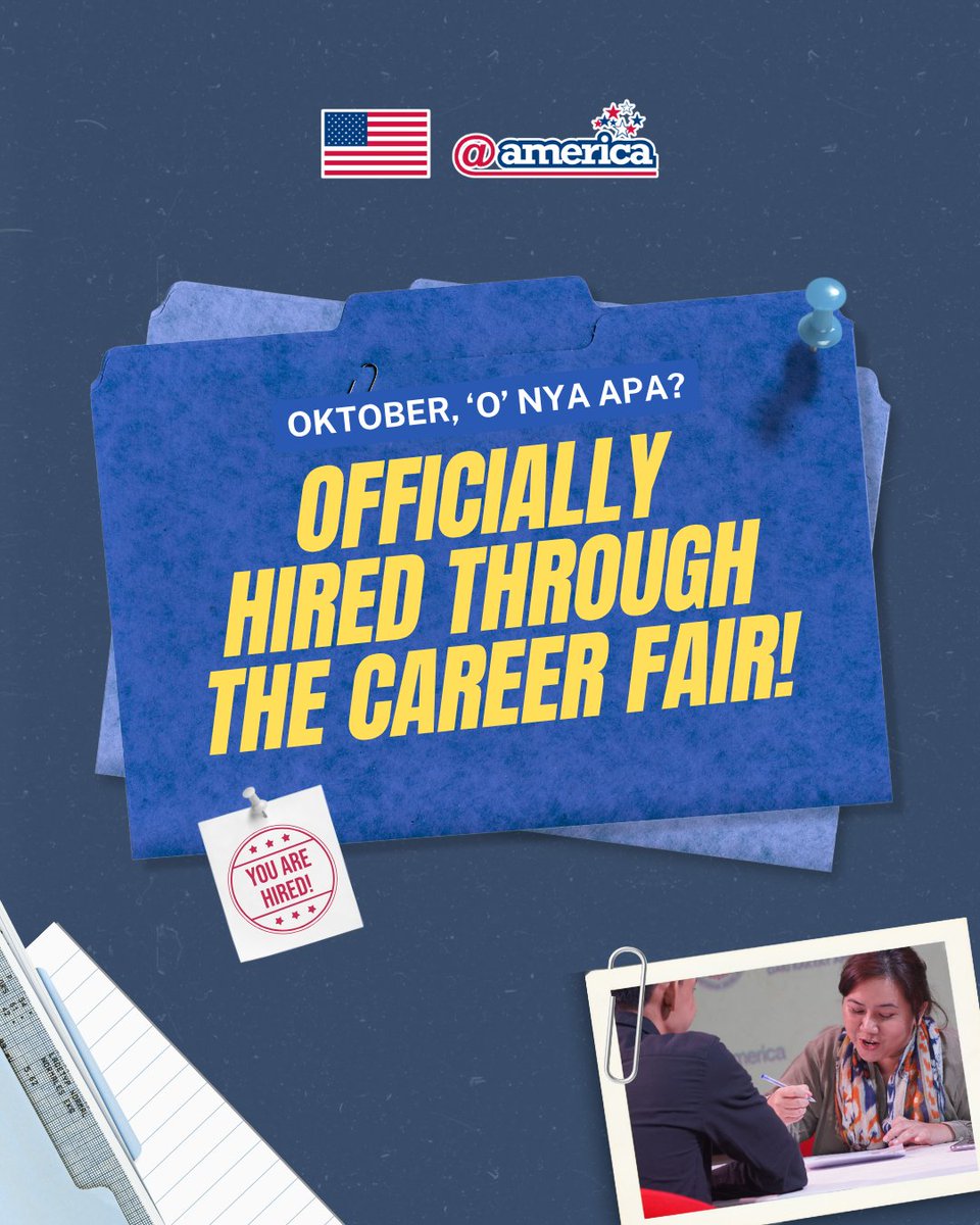 atamerica's tweet photo. Oktober ‘O’ nya apa? Officially hired THROUGH THE career fair! 😌🤞

#SOBATamerica tahu gak sih career fair buka banyak peluang karir untuk kamu? Yuk simak lebih lanjut! 

#Atampedia #CareerFair https://t.co/PXJGr3QMQ6