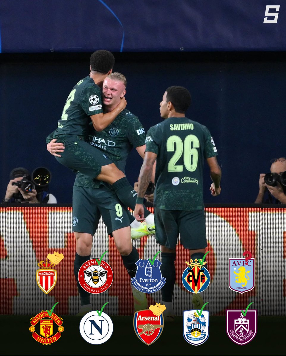 iSportsAPI's tweet image. Man City beat Villarreal 2-0 and are now unbeaten in nine games — with six clean sheets along the way.
What's more? Erling Haaland (4) is right behind Mbappé (5) in UCL goals - and he’s the Premier League’s top scorer with 11 ⚽🔥
#championsleague