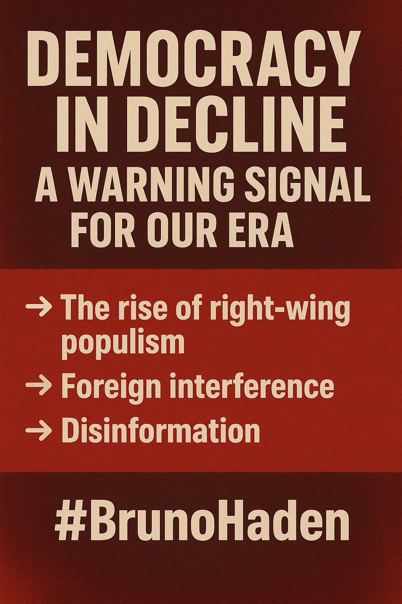 🧵 Democracy is in decline. And the warning signs are everywhere.
Across the world, the foundations of democracy are weakening under the weight of populism, foreign interference, and disinformation. ⬇️
#BrunoHaden