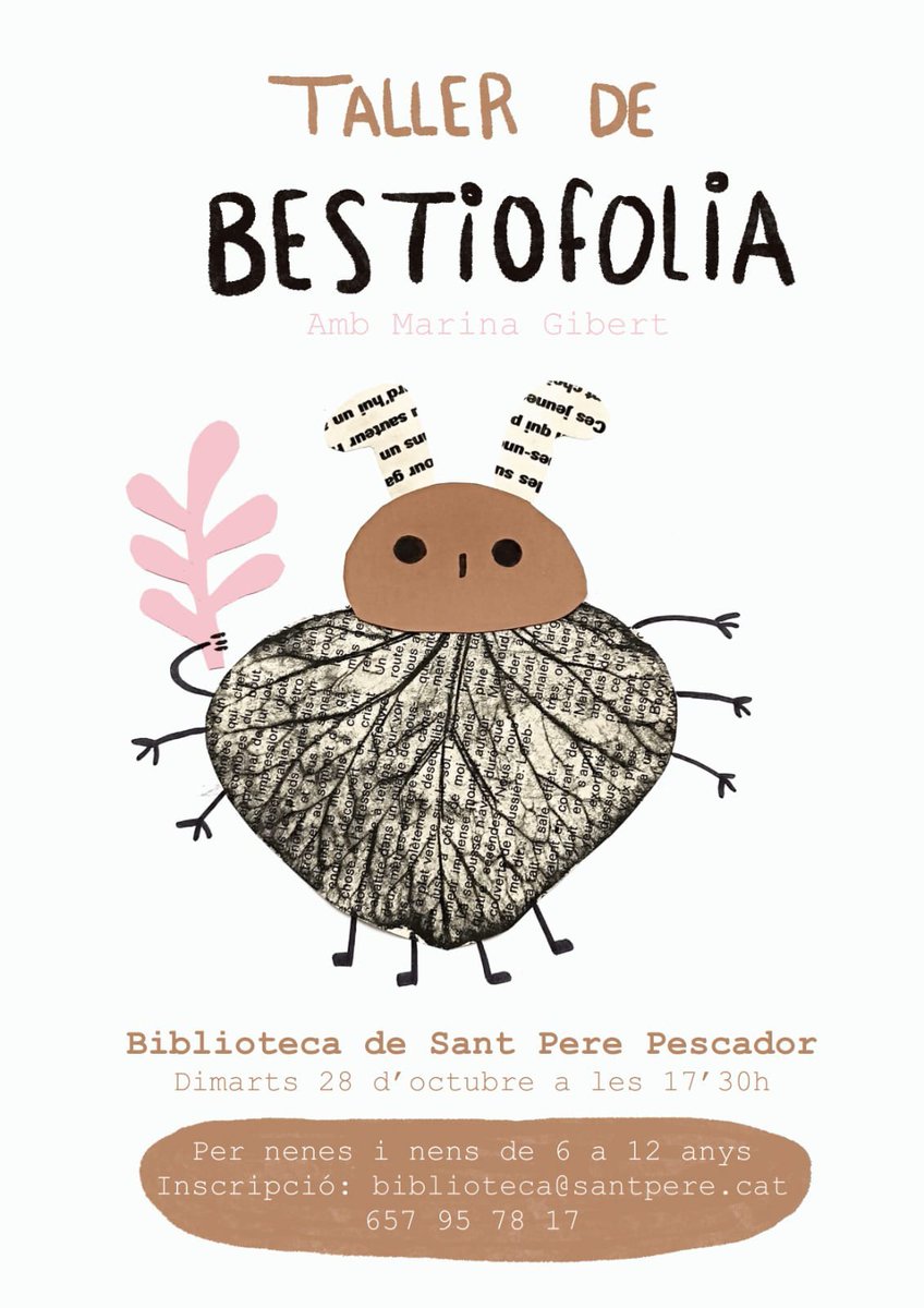 🌿 Taller de BESTIOFÒLIA 🍂

Descobreix les textures i formes amagades de la natura a través de la fricció màgica amb ceres i el collage.✨

✏️ Inscripció obligatòria a biblioteca@santpere.cat
 o al WhatsApp 657 95 78 17
💚 Activitat gratuïta

Opcional: porta fulles, flors...