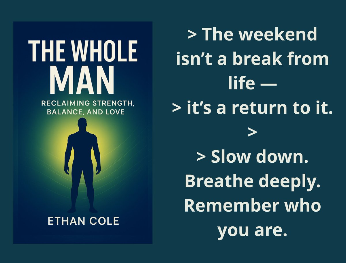 nicholaswht03's tweet image. &amp;gt; The weekend isn’t a break from life —
&amp;gt; it’s a return to it.
&amp;gt;
&amp;gt; Slow down. Breathe deeply. Remember who you are.
&amp;gt;
&amp;gt; #FridayVibes #Presence #TheWholeMan