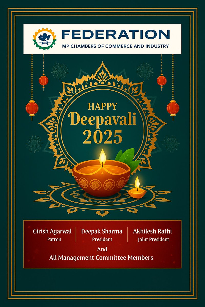 May the divine light of DIWALI 
bring peace, prosperity, and happiness to your life.
May your days be filled with joy with success and good fortune.
Warm Greetings from
Girish Agarwal – Patron
Deepak Sharma – President
Akhilesh Rathi – Joint President
and All Management Committee